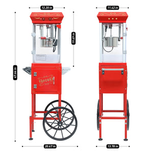 English Elm 6oz Retro Theater Popcorn Popper Cart with Stainless Kettle for Game Room Fun Red W2841P272023