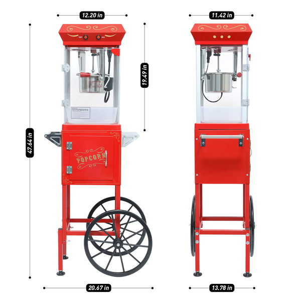 English Elm 6oz Retro Theater Popcorn Popper Cart with Stainless Kettle for Game Room Fun Red W2841P272023