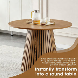 English Elm Wooden Oval Extendable Dining Table with Slatted Legs Seats up to Six Mid-century W3590P426263