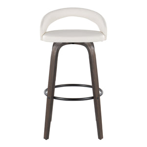 English Elm Fixed-height Swivel Barstools Bentwood Walnut Base Faux Leather Seat Set of 2 B202S01911