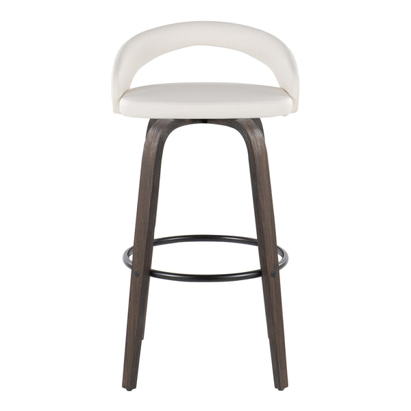 English Elm Fixed-height Swivel Barstools Bentwood Walnut Base Faux Leather Seat Set of 2 B202S01911