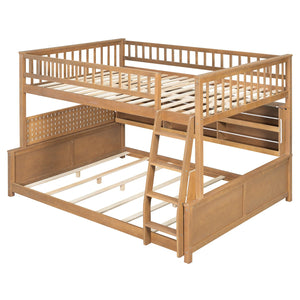 English Elm Full Xl Over Queen Bunk Bed Pinewood Frame with Led Lights Shelving Pegboard Brown LT000279AAP