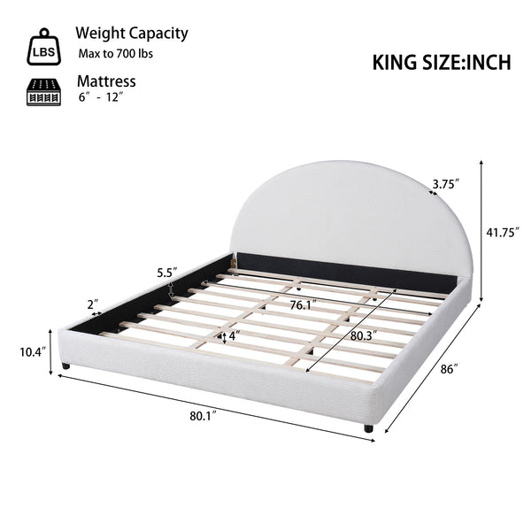 English Elm Christopher Knight Home® - King Size Bed Frame With Chic Boucle Upholstered Round Headboard For Modern Bedroom Elegance N757K327030W