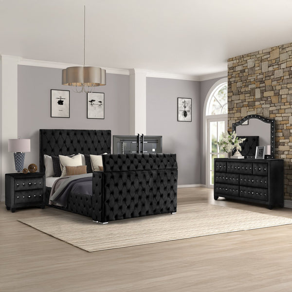 English Elm Encore Modern Tufted Queen Bedroom Set - 4Pc Stylish Storage Solution With Upholstered Headboard B009S01703