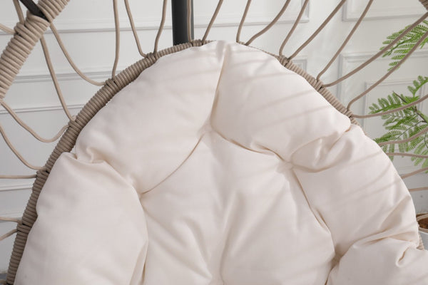 English Elm Outdoor Egg-shaped Hanging Chair with Stand — Beige Gray+White HDPE Cushions, 350lb Sturdy Frame W2500P290032