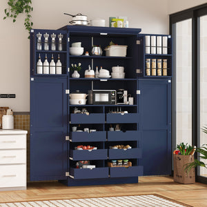 English Elm [assembly Included] Topmax Shaker Pantry Cabinet Tall Mdf Kitchen Storage with Pull-out Trays Blue SP000099AAC