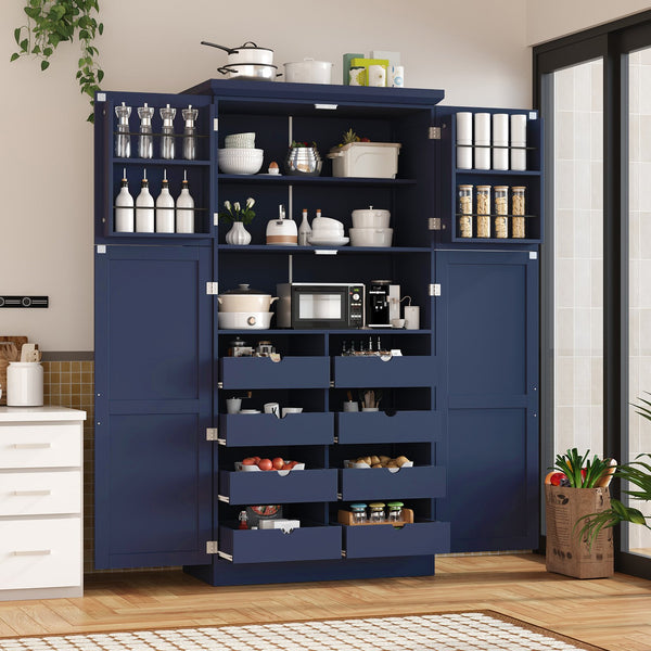 English Elm [assembly Included] Topmax Shaker Pantry Cabinet Tall Mdf Kitchen Storage with Pull-out Trays Blue SP000099AAC