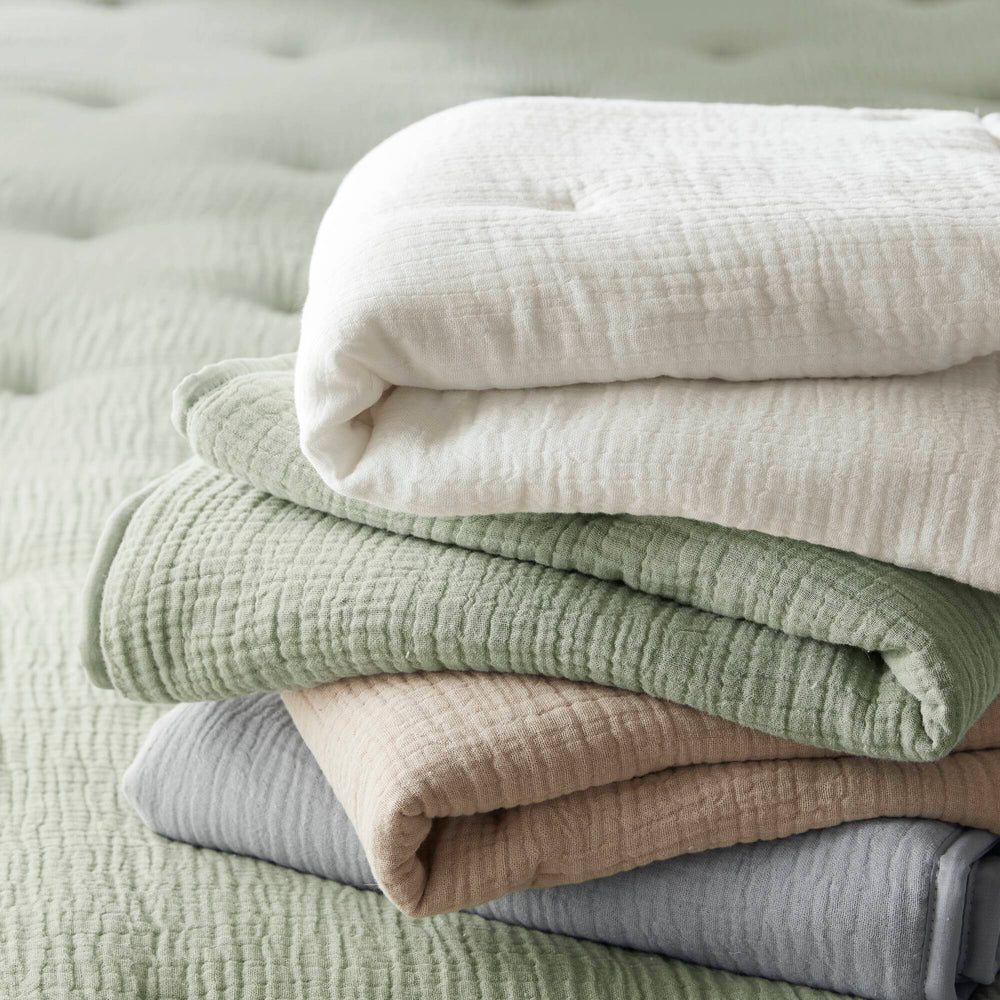 JLA Home Harbor House Blue - Cotton breathable muslin Euro sham with crinkled gauze and delicate embroidery for cozy layered style Sage HH11-1891