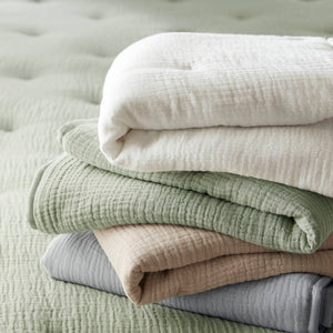 JLA Home Harbor House Blue - Cotton breathable muslin Euro sham with crinkled gauze and delicate embroidery for cozy layered style Taupe HH11-1894