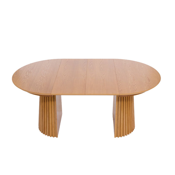 English Elm Dining Table Oval Solid Wood Extendable Natural Finish for Flexible Seating Gatherings N768P399829N