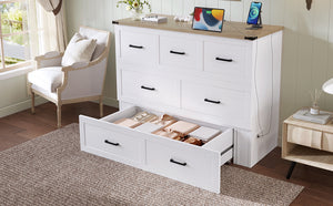 English Elm Murphy Full-Size Cabinet Bed with Built-In Charging Station, Storage Drawer & 700lb Capacity Comfort White 52.5 L x 26 W x 5.5 H N733S293995W