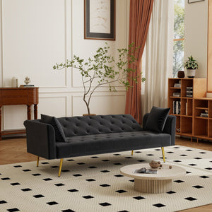 English Elm Modern Tufted Velvet Sleeper Sofa Retro Style Convertible Fold Flat for Compact Spaces Black W2353P399458