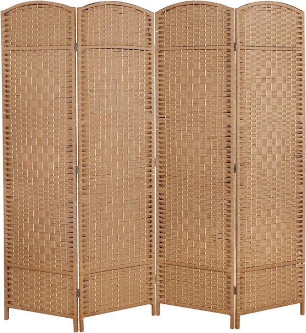 English Elm 4 Panel Room Divider Folding Screen Privacy Partition Wood Woven Panels Portable Rustic Room Splitter Natural Wood W3198P299263