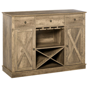 English Elm Homcom Rustic Oak Farmhouse Coffee Bar Cabinet With Wine Rack, Drawers & Versatile Storage Solutions W2225P217399