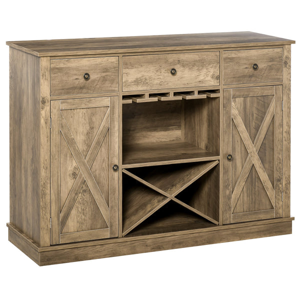 English Elm Homcom Rustic Oak Farmhouse Coffee Bar Cabinet With Wine Rack, Drawers & Versatile Storage Solutions W2225P217399