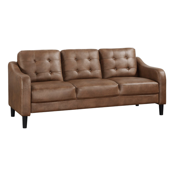 English Elm Brown Mallory Polished Microfiber Sofa with Button Tufting, Contoured Arms & Solid Wood Frame — 77" Casual Living Room Seating B011P206276