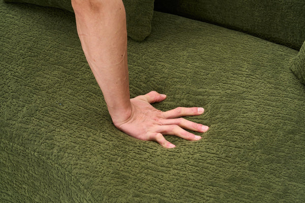 English Elm Curved Boneless Sofa modular 110" sectional with high-density foam & spring core, kid‑friendly curves, no assembly required for easy moving and cozy lounging Green W2231S00006