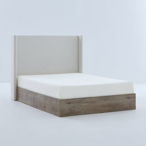 English Elm Shelton Upholstered Wingback Bed with 54" Textured Ivory Chenille Headboard, Rustic Modern Farmhouse Queen B083P321432