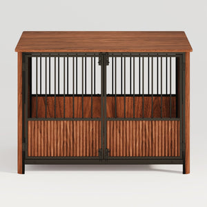 English Elm 43'' Walnut Fluted Wood Dog Crate Doubles as End Table for Medium and Large Pets W1820P336034