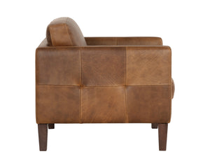 Sunpan Karmelo Armchair - Timeless Italian Design in Luxurious Aniline Leather with Solid Beech Wood Legs Cognac Leather