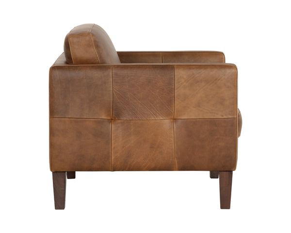 Sunpan Karmelo Armchair - Timeless Italian Design in Luxurious Aniline Leather with Solid Beech Wood Legs Cognac Leather