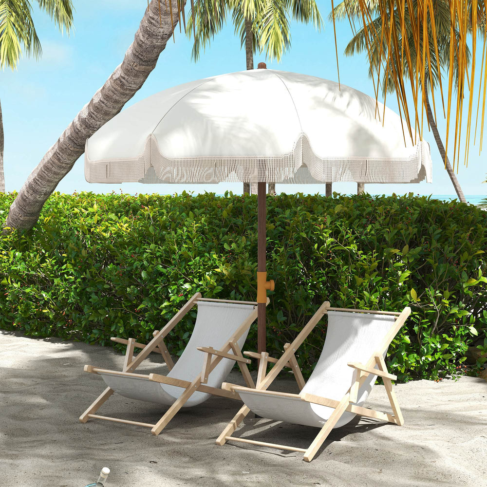 English Elm Outsunny Portable Beach Umbrella Uv 40 Plus Vented Canopy Fringed Resort Style Shade W2225P174259