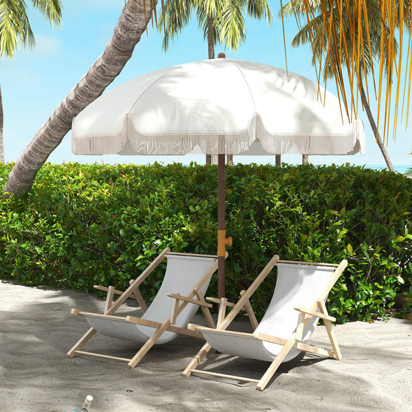 English Elm Outsunny Portable Beach Umbrella Uv 40 Plus Vented Canopy Fringed Resort Style Shade W2225P174259