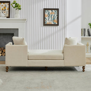 English Elm 75.2'' Chenille Upholstered Daybed Chaise with Nailhead Trim and Rubberwood Legs Beige W3188S00056