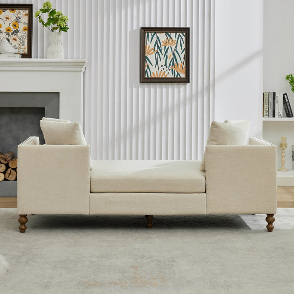 English Elm 75.2'' Chenille Upholstered Daybed Chaise with Nailhead Trim and Rubberwood Legs Beige W3188S00056