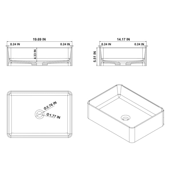 English Elm 20" Rectangular Stone Resin Vessel Sink Matte White Above Counter Bathroom Basin W3034P241876