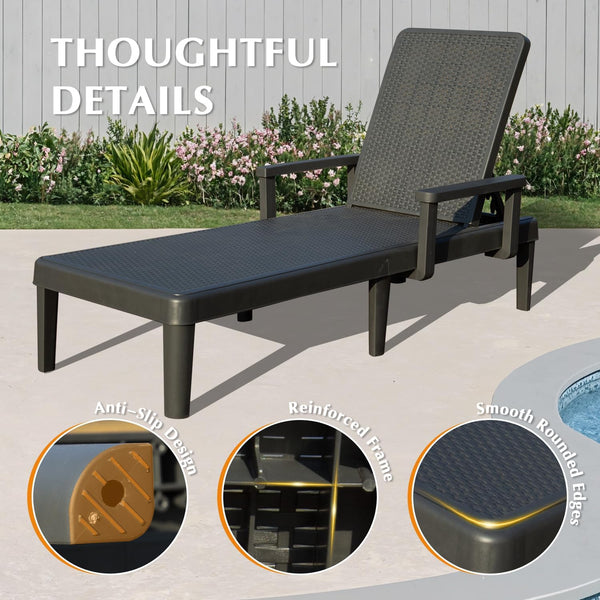 English Elm Pool Chaise Lounge Set of Two Resin Reclining Chairs for Patio Deck Garden Use Grey W1859P477608