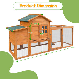 English Elm 80" Fir Wood Chicken Coop Raised Nesting Box Weatherproof Run for Backyard Flocks W3166P430610