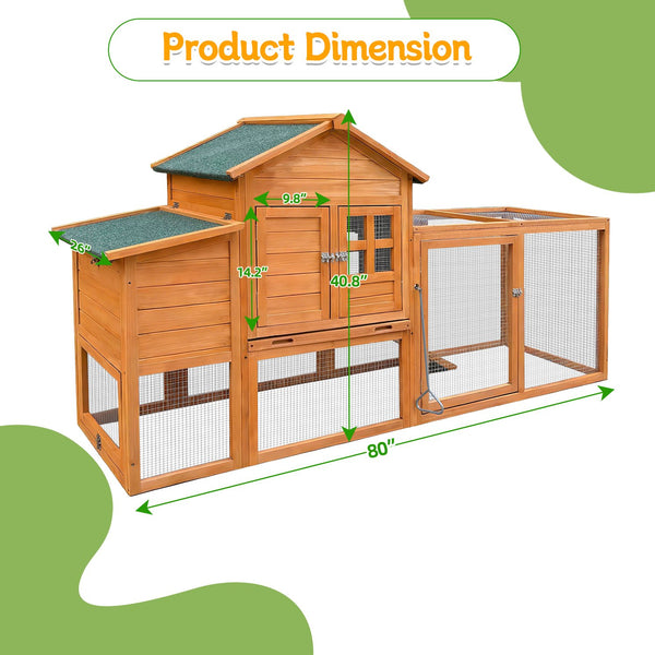 English Elm 80" Fir Wood Chicken Coop Raised Nesting Box Weatherproof Run for Backyard Flocks W3166P430610