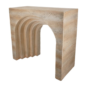 English Elm 32.3x14.2x29.9" Arched Sculptural Console Faux Travertine Stone Entryway Table W2078P442934