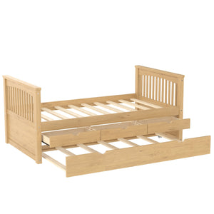 English Elm Twin Solid Wood Platform Bed with Trundle and Two Drawers, White Daybed for Kids Guests Natural W1580S00264