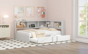 English Elm Metal Full Size Daybed with Trundle, Built-In Storage Cabinets & USB Ports for Small Rooms White DL001523AAK