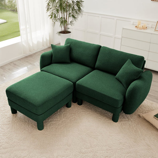 English Elm Boucle Loveseat Sectional Sofa With Removable Ottoman, Shell-Shaped Armrests, Green For Chic Spaces W3041S00307