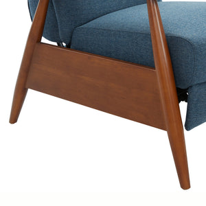 English Elm Tustin Mid-century Push Back Recliner with Chestnut Wood Arms and Performance Fabric Blue B050P429144