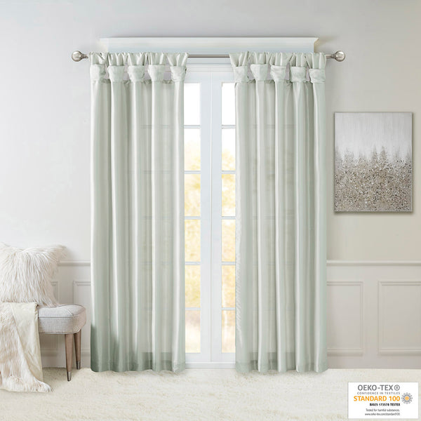 JLA Home Madison Park - Twist Emelia Faux Silk Lined Curtain Panel with DIY Twist Tabs for Luxurious Draping and Privacy Dusty Aqua MP40-2685