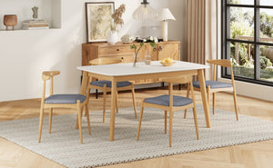 English Elm 5-piece Mid-century Modern Dining Set Rubberwood Table Splayed Legs Cushioned Chairs Gray,White Oak N759S002002L