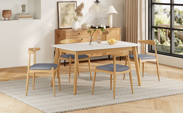 English Elm 5-piece Mid-century Modern Dining Set Rubberwood Table Splayed Legs Cushioned Chairs Gray,White Oak N759S002002L