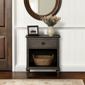 English Elm Victoria Aged Oak Nightstand with Solid Wood Legs, Wire-Brushed Veneer, Drawer & Open Shelf Brown 27.25 L x 22.75 W x 27.25 H B035P341166