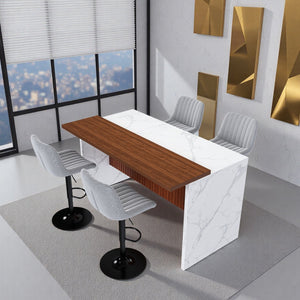 English Elm 63" Modern Kitchen Island Set With 4 Gray Bar Stools - Stylish Marble Finish, Led Light & Versatile Design W2699S00072