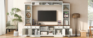 English Elm U-can Farmhouse Wall Unit with Barn Doors Built-in Power Outlets and Open Shelving White+Walnut SJ000154AAK