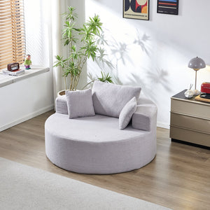 English Elm 55"l Teddy Fleece Round Chaise Chair Plush Foam Seating for Modern Living Rooms Gray W1669P368377