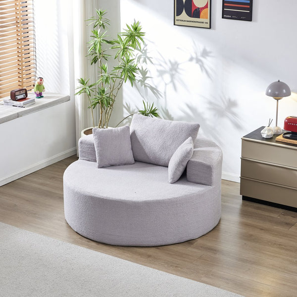 English Elm 55"l Teddy Fleece Round Chaise Chair Plush Foam Seating for Modern Living Rooms Gray W1669P368377