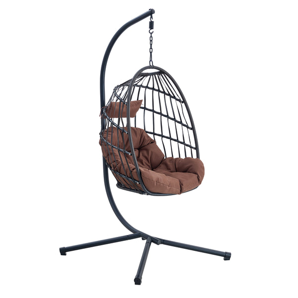 English Elm Grheavy-duty Iron Egg Chair Pe Rattan Woven Swing Seat for Patio or Living Room W2920P281902
