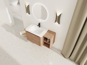English Elm 40'' Wall-Mounted Vanity with White Ceramic Sink, Plywood Shelves, Soft-Close Door, Scratch-Resistant Finish W999S00380