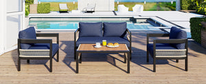 English Elm U_style Outdoor Iron Frame Pe Wicker Sofa Set with Cushions for Patio Garden WY000434AAV