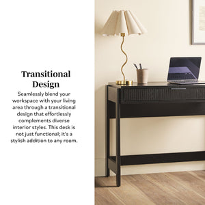 English Elm Walker Edison - Transitional Reeded Writing Desk with Drawer Front and Spacious Work Surface, Durable MDF Design Black 42 L x 20.63 W x 10.13 H B185P200192